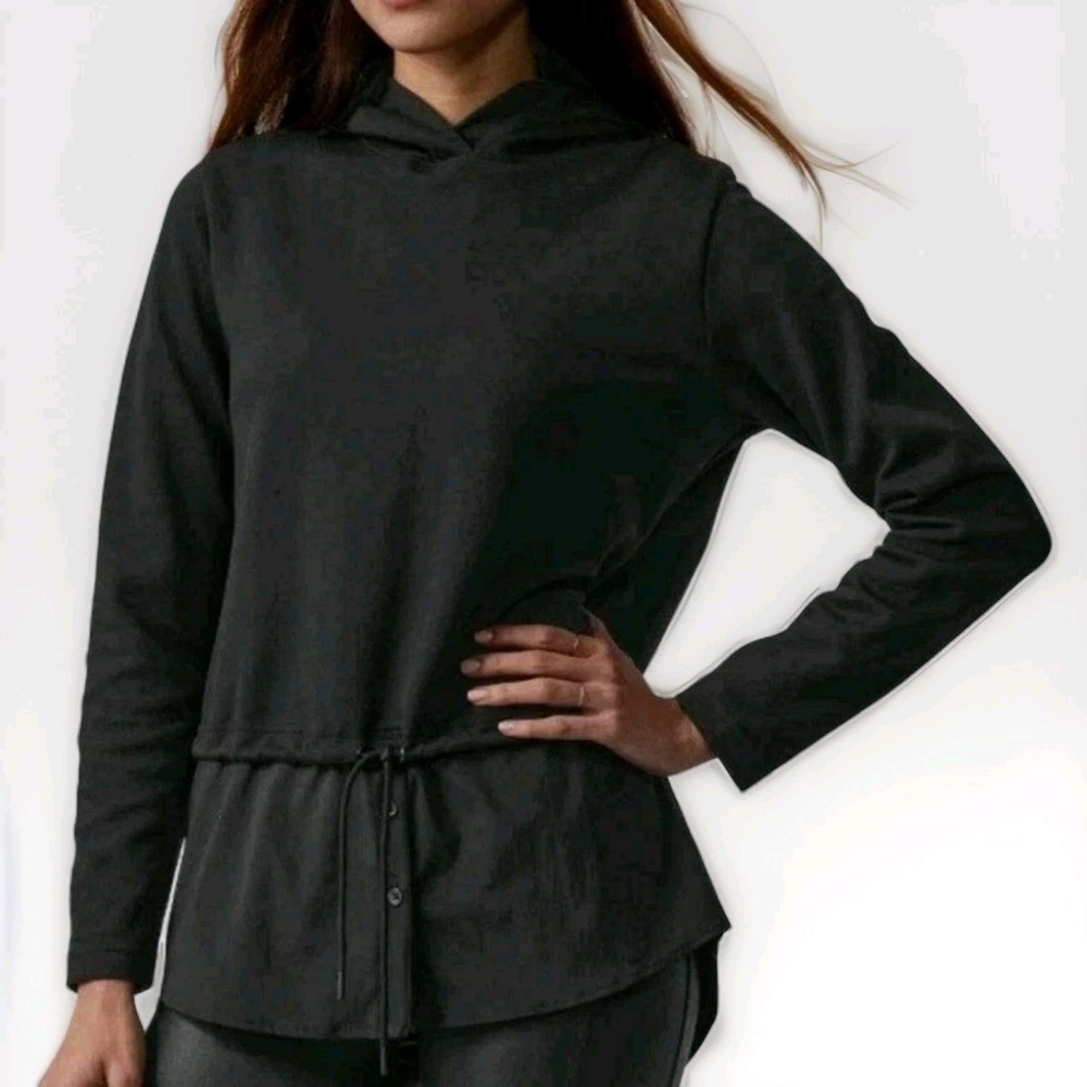Athleta Gallery Pullover Top Women's Size S Hooded Black Activewear Athletic‎